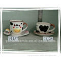 handpainted cow ceramic cup and saucer